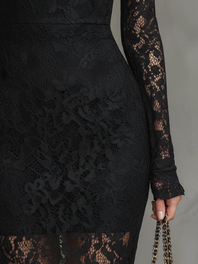 Elegant Party Black Elastic Lace Fishtail Long Dress