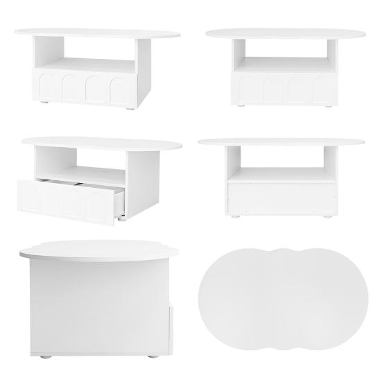 Coffee Table with Drawer Storage Compartments 2-Tiers Rounded Corner Smooth Surface Easy Assembly Cloud Shaped Coffee Table Home