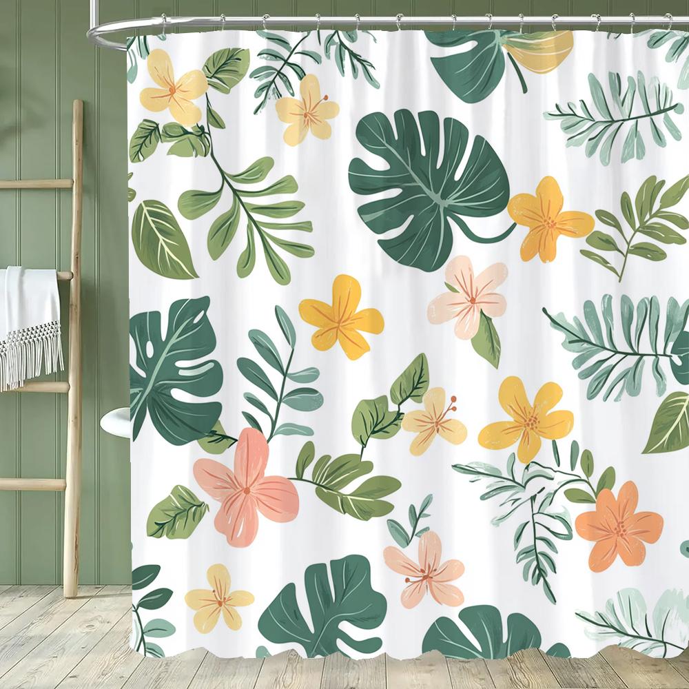 Modern Art Abstract Leaves Shower Curtain, Bathroom Curtain,Printed Polyester Home Decorative Curtain With Hooks