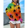 Women'S Hooded Sweatshirt Made from Fabric, Featuring a Rainbow-Colored Animal Paw Print Design, Stylish Drawstring