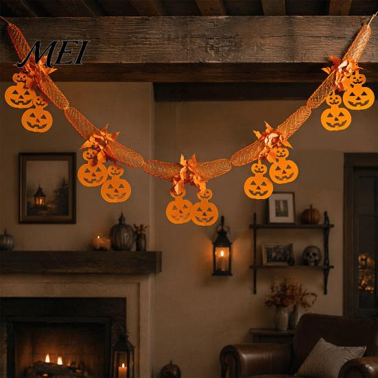 Honeycomb Paper Three Dimensional Decor 10 FT Halloween Garland, Spooky Spider Bat Pumpkin Hanging Bunting Easy Setup Yard Porch Banner Decoration for