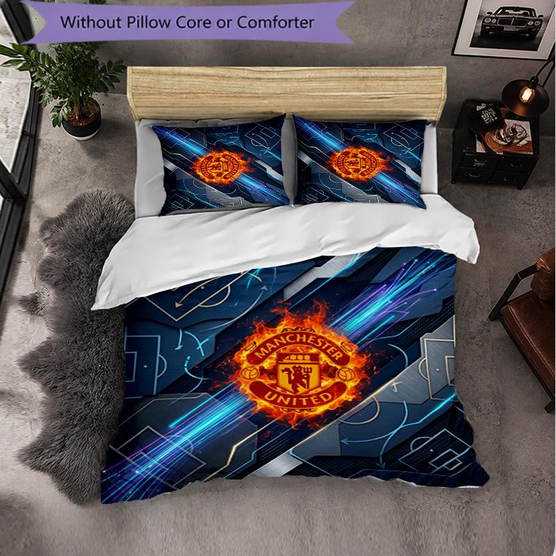Juego de Cama de 3 Piezas con Patrón del Manchester United Suave Microfibra Funda Nórdica con Fundas de Almohada para Dormitorio