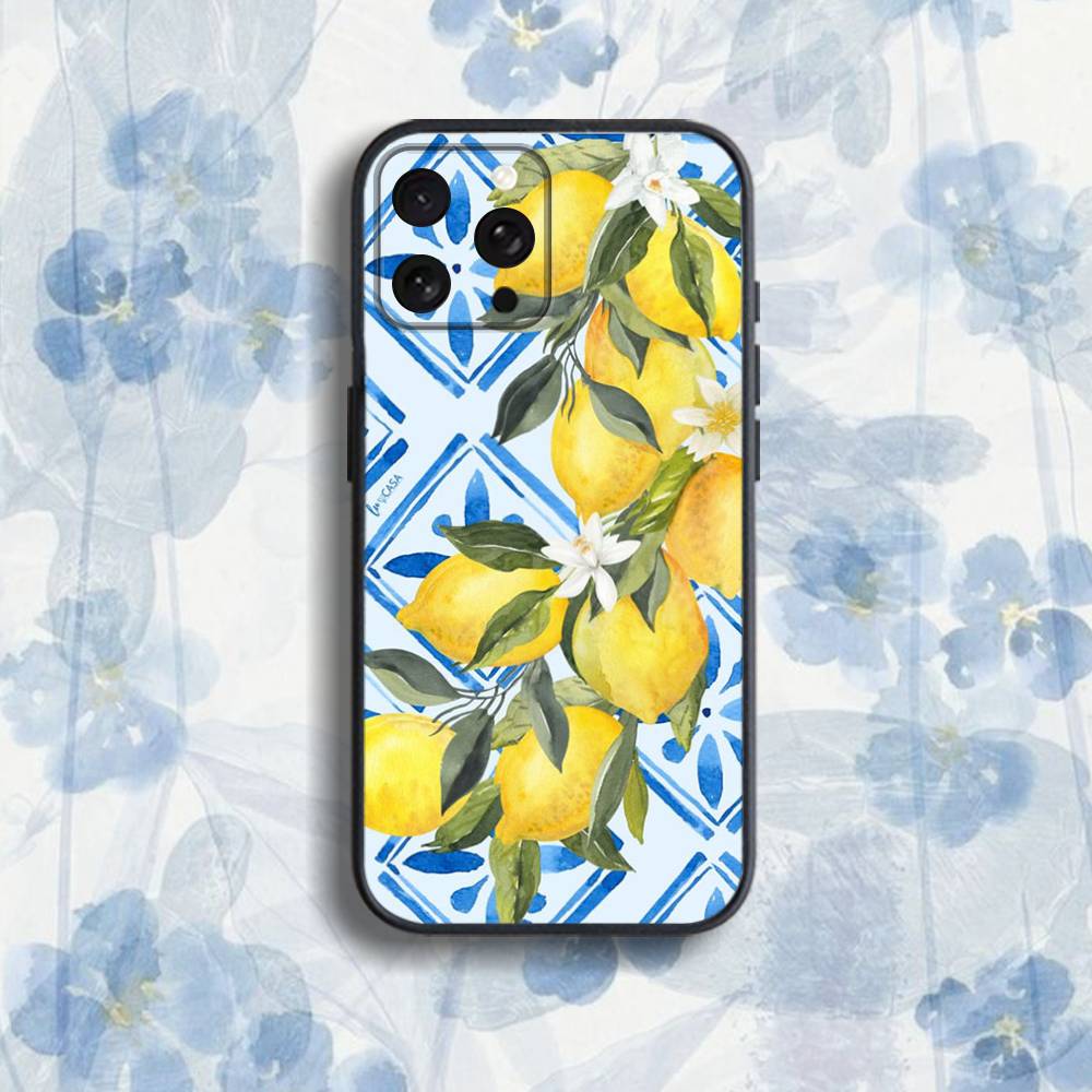 

European Amalfi Coast Lemon Phone Case For iPhone 17,16,15,14,13,12,Pro,Max,Plus,E,SE4,Air,Mini Black Soft Box iPhone14promax