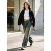 Womens High-Waist Straight Leg Jeans Vintage Washed Cotton Denim Wide Pants Non-Stretch