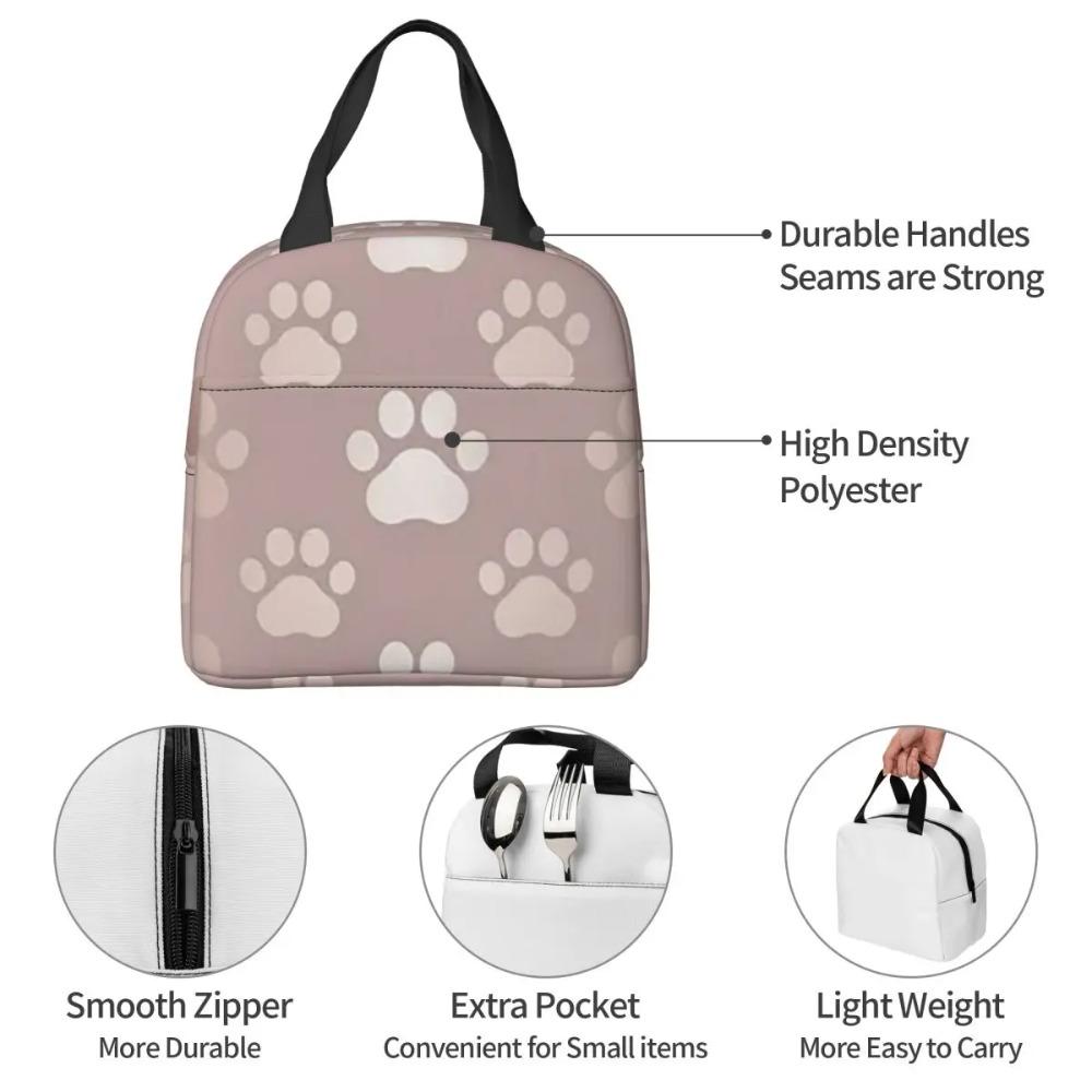 Cute Golden Gradient Pet Paw Print Insulated Lunch Bag for Women Kids Leakproof Food Boxes Thermal Lunch Box Tote