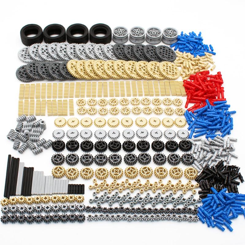 638PCS MOC Mechanical Bulk Building Bricks Technology Parts Gear Rack Cross Axle Accessory Car Tires High-Tech Truck Connector
