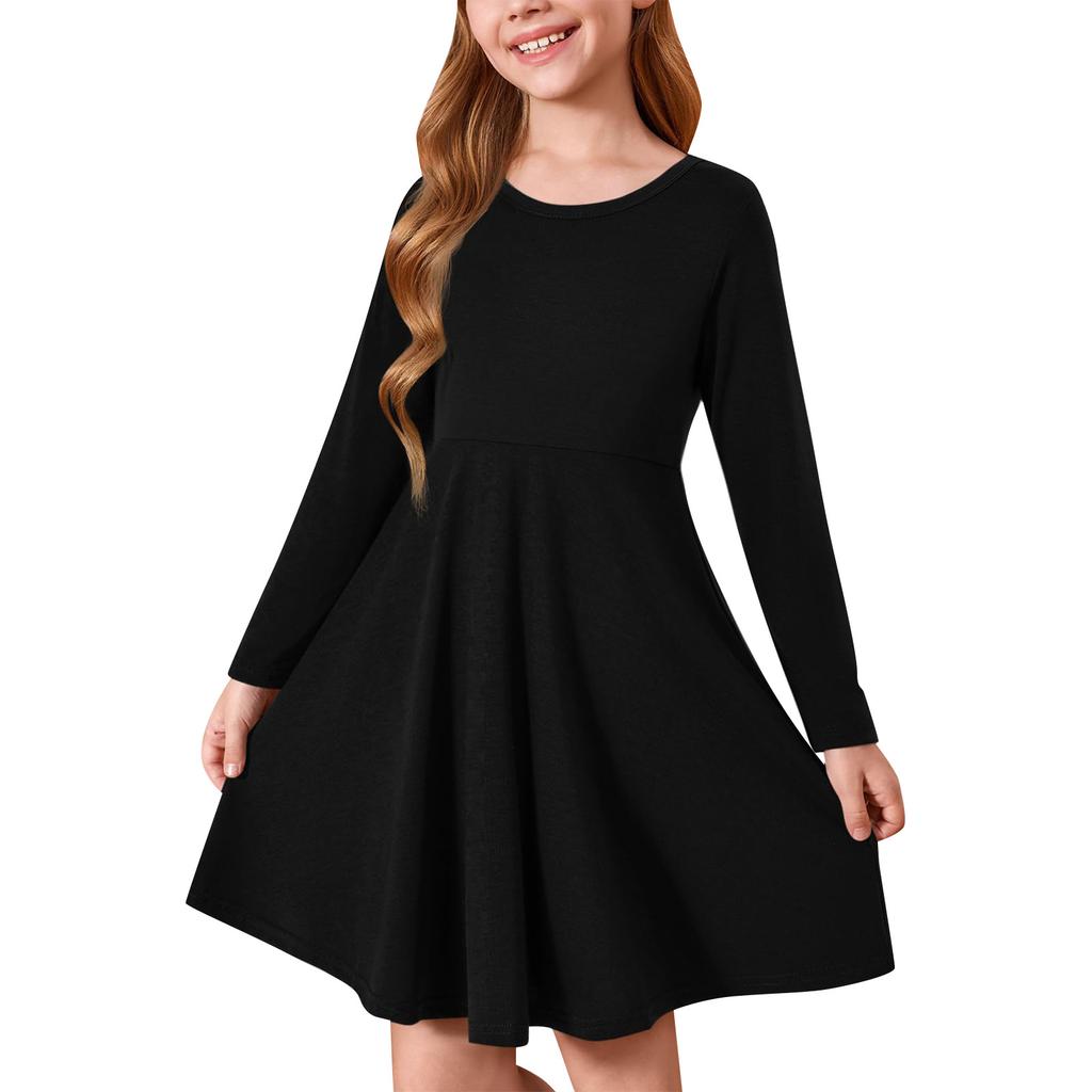 Girl's Contrast Mesh Puff Long Sleeve High Waist A Line Short Dress