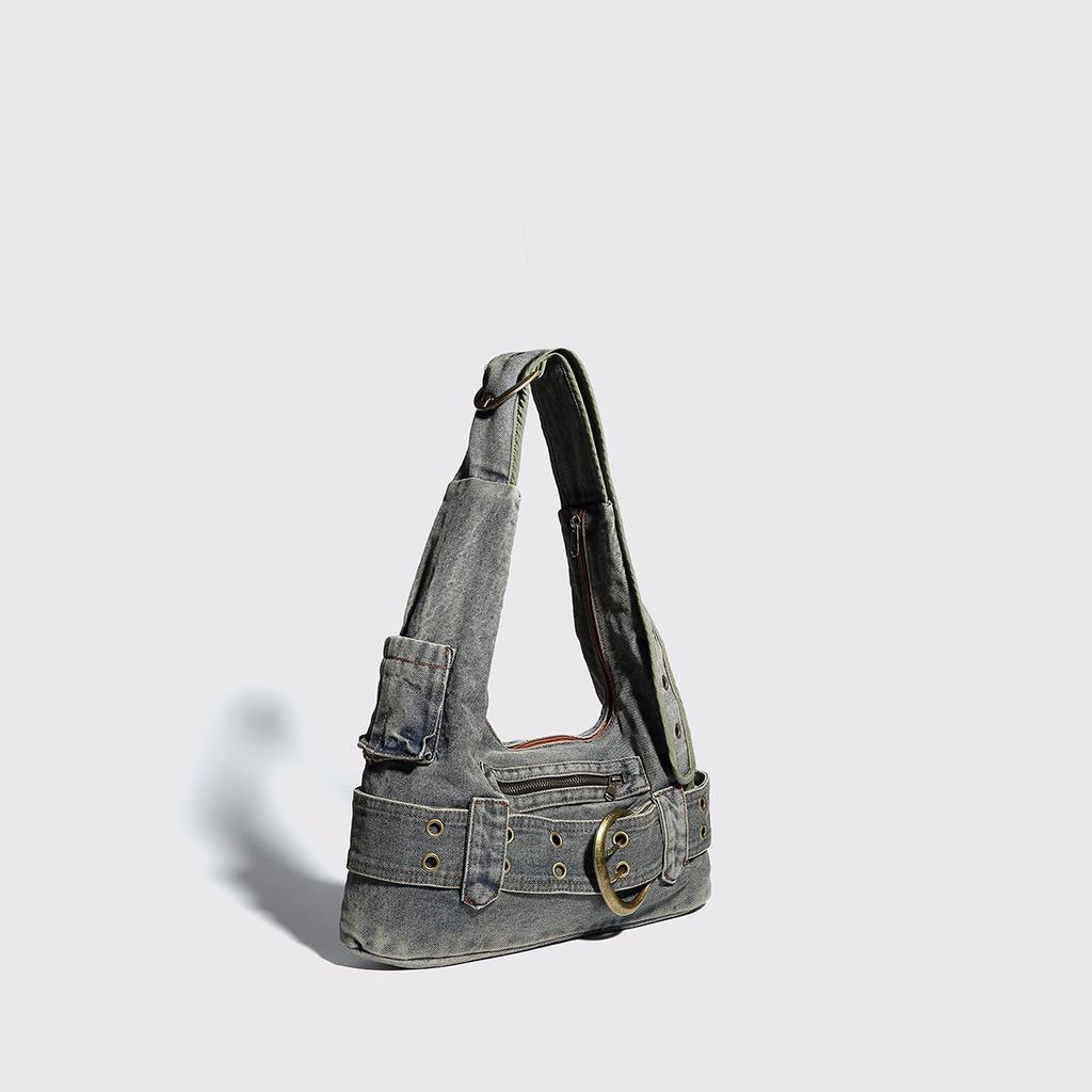 Spring Y2K Washed Denim Bag Premium Spice Girl Style Underarm Bag Casual Versatile Commuter Oblique Span Bag