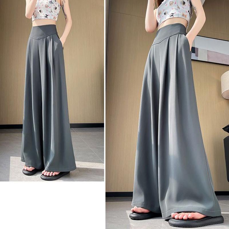 Spring Summer Lady Korean Solid High Waist Pants Girls Wide Leg Suit Trousers Women Slim Fit Comfortable Daily Slacks