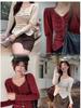 Women's High-End Chic Square Neck Ruched Knitted Sweater for Autumn/Winter