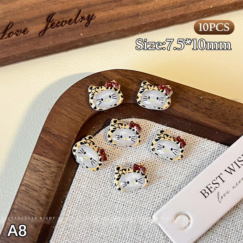 10Pcs/Bag 3D Cartoon Hello Kitty Nail Charms Mixed Resin Kitty Cat With Bowknot Nail Art Decoration Kawaii Glittery Kt Nail Part