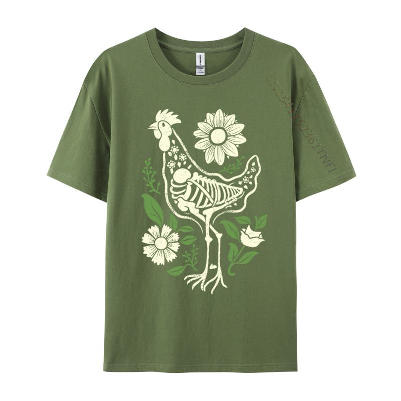 Floral Skeleton Farm Eggs Farmer Hen Chicken Flower Animal Normal Casual Top T-Shirt Tees For Men Company Cotton Gift T-Shirts