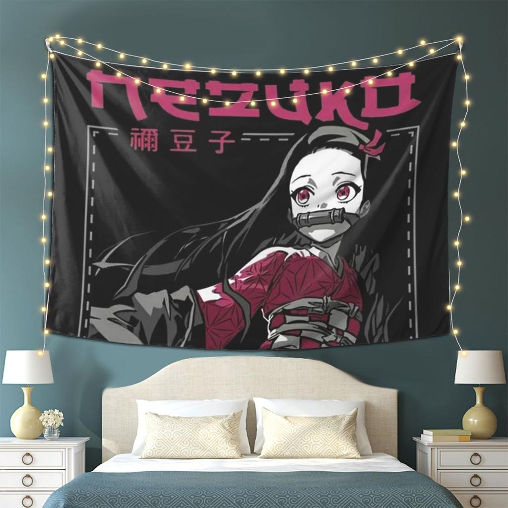 Nezuko Kimono Demon Slayer Kimetsu No Yaiba Anime Tapestry Wall Hanging Aesthetic Home Decor Tapestries for Dorm Room