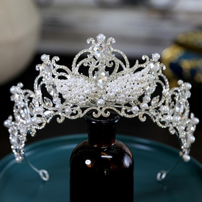 DIEZI Luxury Crystal Pearl Crown Bridal Hair Accessories Elegant Korean Queen Tiaras Diadem Girls Wedding Party Dress Headbands