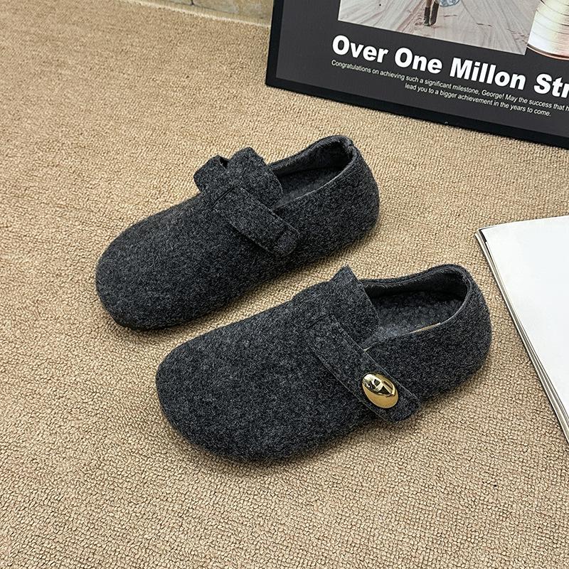 Korean Version of Velvet Boken Shoes Retro Wool Shoes Women's 2025 New Autumn and Winter Wool Thick Sole Heightening Velcro Cotton Shoes