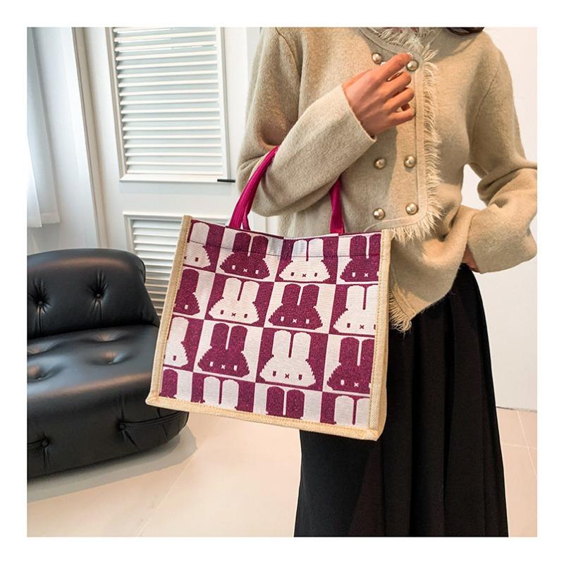 Women's Bag Simple Pure Linen Fashion Portable Magnetic Buckle Single Shoulder Bag Rabbit Bag