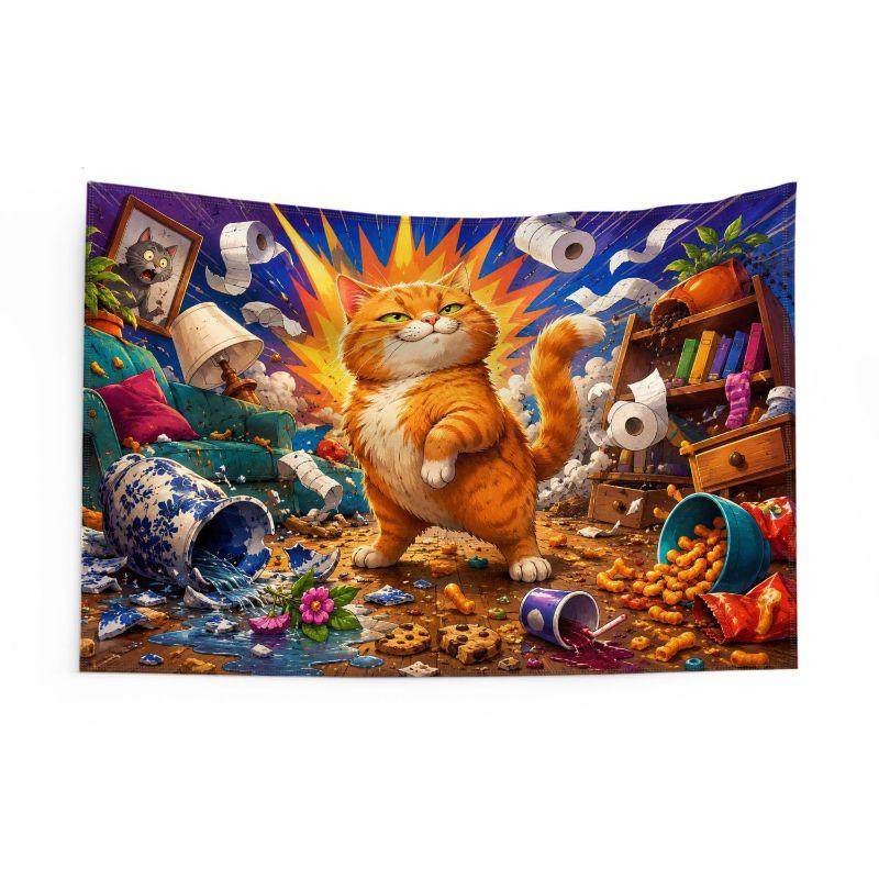 Orange Cat Chaos Explosion Room Wall Tapestry Funny Kitten Knocking Vase Toilet Paper Snack Cartoon Illustration Bedroom
