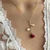 3D Enamel Rose Pendant Necklace , Romantic Valentine's Day Droplet Red Flower Choker Chain , Fashion Commuter Style