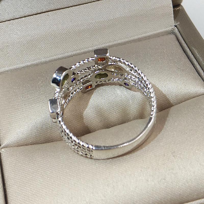 Anello Colorato Linea a Doppio Strato Zircone Anello Semplice Anelli Per Donne anello di fidanzamento matrimonio Gioiello Regalo Amore