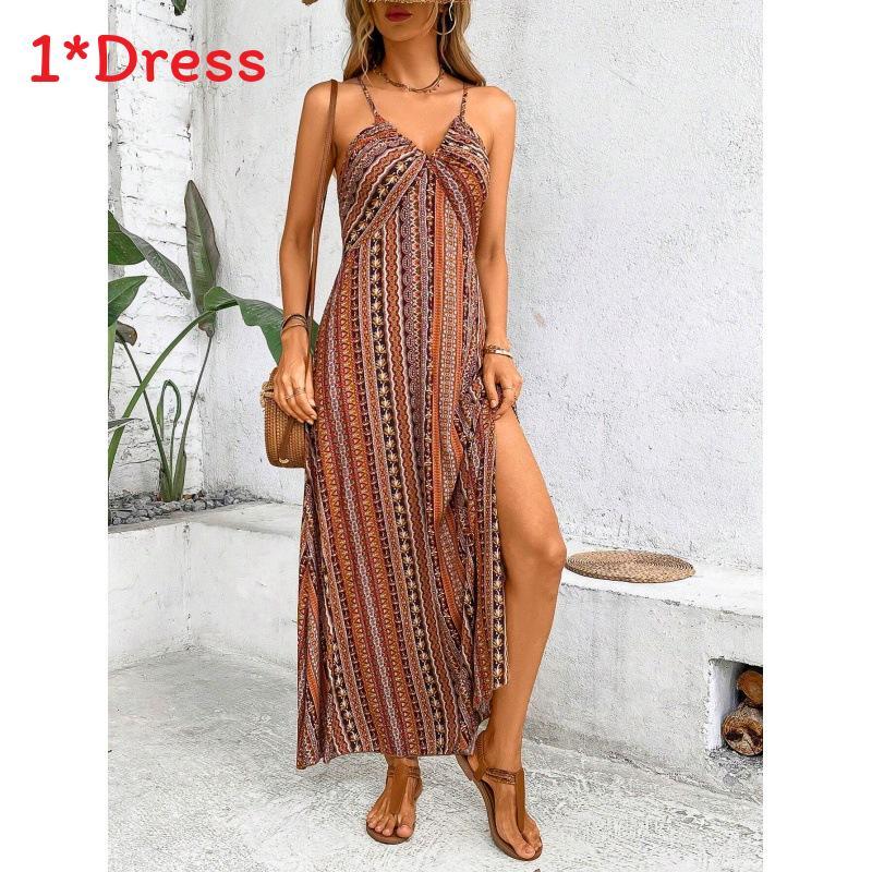 Ärmelloses Maxikleid mit Reißverschluss und Sommer-Blumenprint für Damen-Bademode