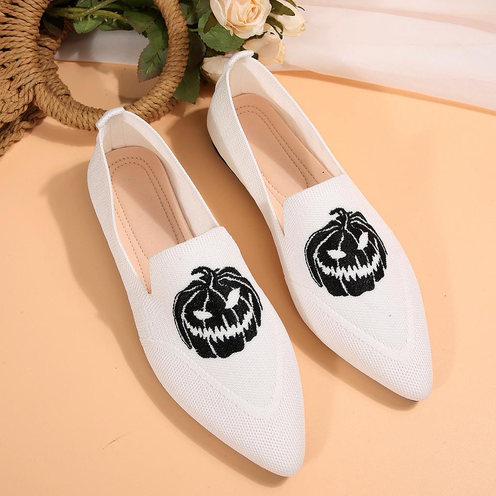 Breathable Shoes Women's 2025 Autumn New Flat Large Yard Pointed Toe Embroidery Color-blocking Lazy Shoes