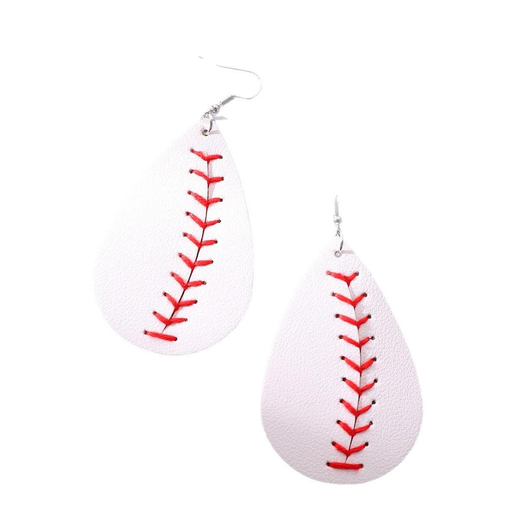 Handcrafted Leather Baseball Earring, Bracelet & Keychain Set with Baseball Pattern