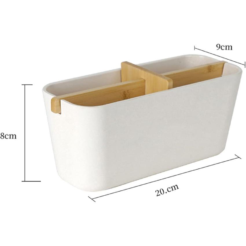 Desk Storage Box, Multifunctional Bamboo Deskstop Organizer with Wooden Partition Remote Control, Holder Pencil, Holder Pen, Vanity Table for Office