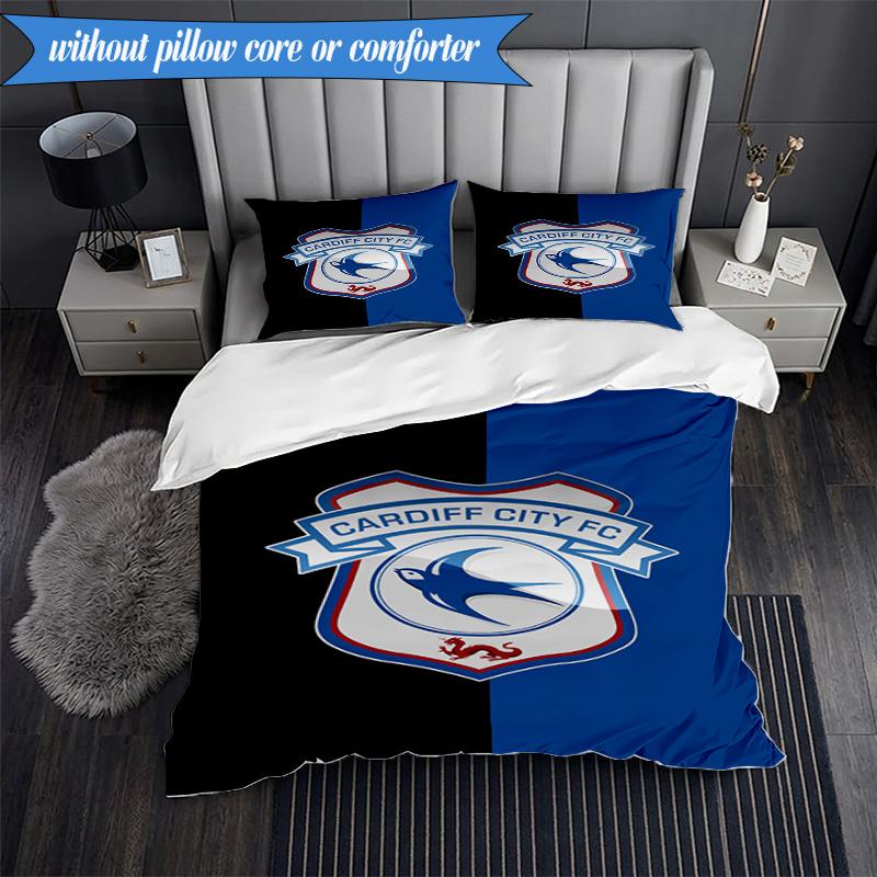 3PCS Cardiff Fc Crest Printed Soft Bedding Set,Including 1pc Duvet Cover And 2pcs Pillowcases Perfect for Bedroom, Dormitory, Fan Gift