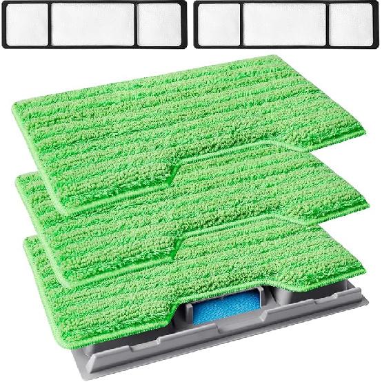 KEEPOW Reusable Mop Pads Refills, Mop Replacement Pads Compatible with Shark Vac Mop VM252 VM200 VC205 VM250 /QM250 VM190 VM200P12, Hardwood Floor Green,1+2+3 Pack