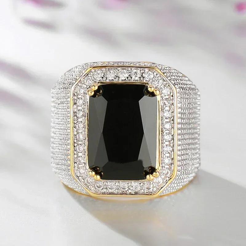 

Men s Wide Cubic Zirconia Ring Blue/Black for Wedding Engagement Luxury Party Fashion Accessory Modern Zircon 6