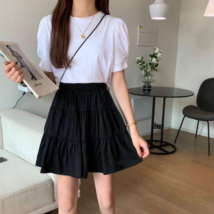 

2024 Women s High-Waist Pleated A-Line Summer Skirt - White Short Cake Style M чёрный