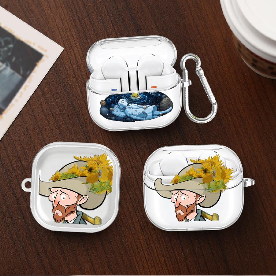 Case For Samsung Galaxy Buds 2 4 Pro 3 FE 4Pro Live 3Pro 2Pro Clear Earphone Cases Cover With Hook Van Gogh Creative Design