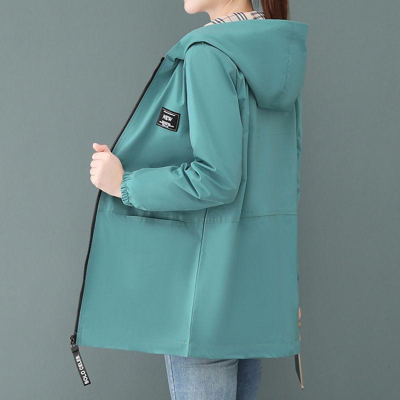 Spring Autumn Fashion Women Bomber Women Jacket Pocket Zipper Hooded Two Side Wear Outwear Loose Plus Size Windbreaker Female