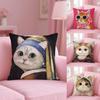 Art Cat Cute Cushion Cover Plush Fabric Soft Double-Sided Printed Sofa Warm Winter Home Child Gift Pillow Case