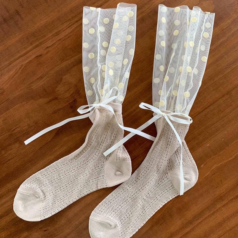 Womens Calf Socks, Sweet Girl Lace Ruffle Knee Socks Fashion Ladies Girl Princess Mesh Patchwork Socks Stockings