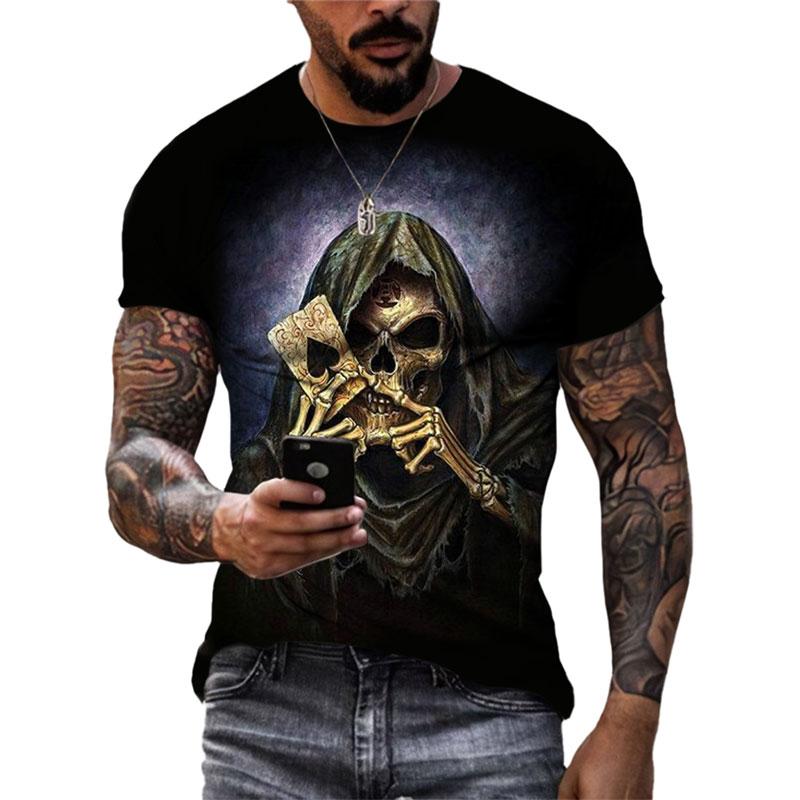 Evropa a Amerika Móda Cool vzor lebky Pánské tričko Léto Ležérní Teror trička s grafikou 3D tištěná osobnost Trička Topy