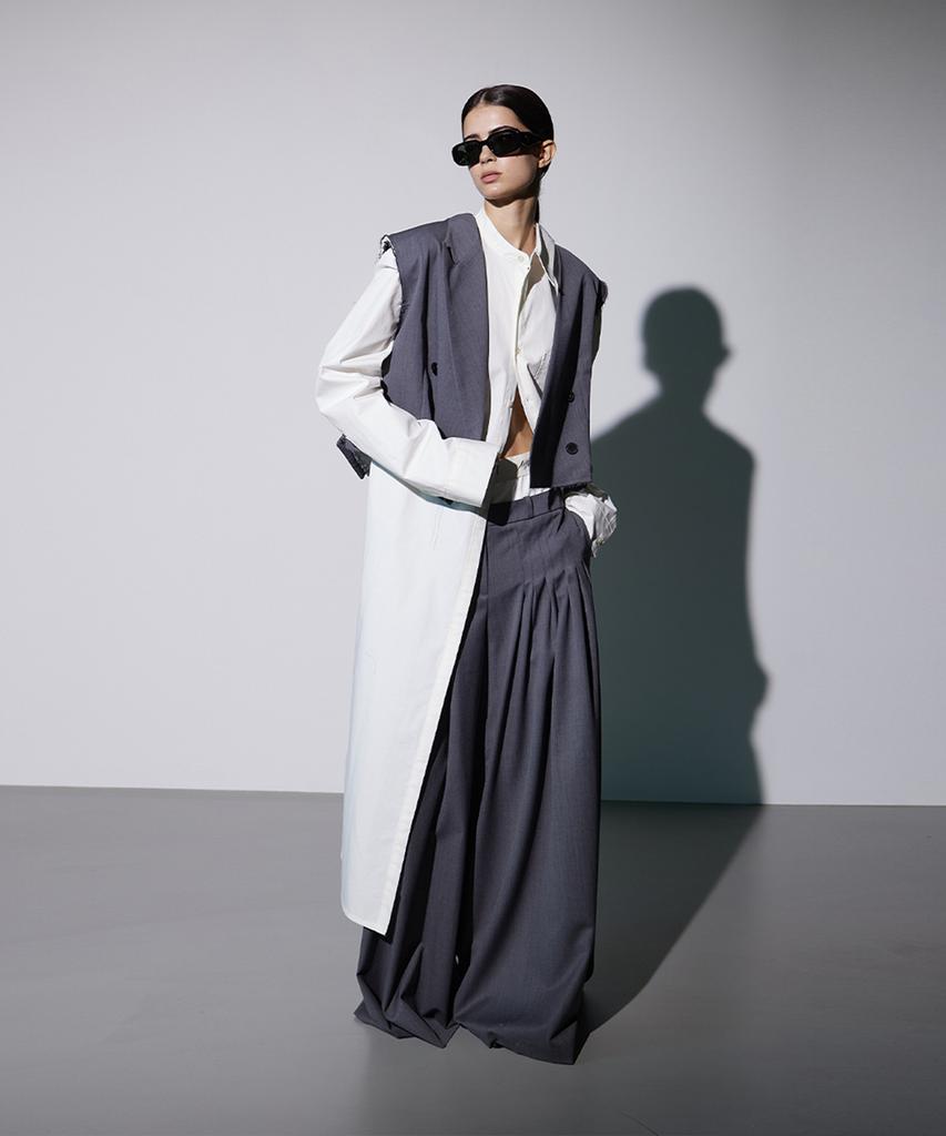 Meuameu Logo Band Pin Tuck Slacks