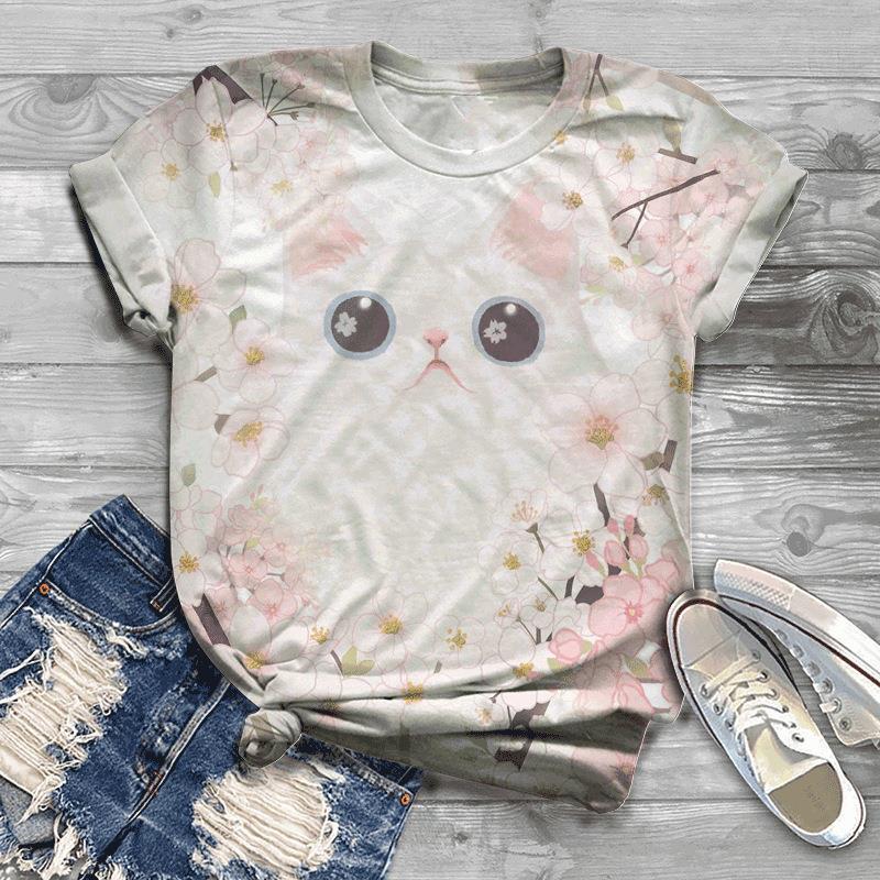

Women s 3D Cat Pattern Fresh Printed T-shirt 3D Printed Short Sleeved T-shirt 6XL