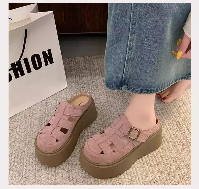 

Thick bottom height increase cm women s bag head half slippers summer wear new one-pedal cool slippers 40 рожевий