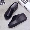 New slope heel cool slippers women's summer muffin thick sole solid color slippers high heel one word sandals