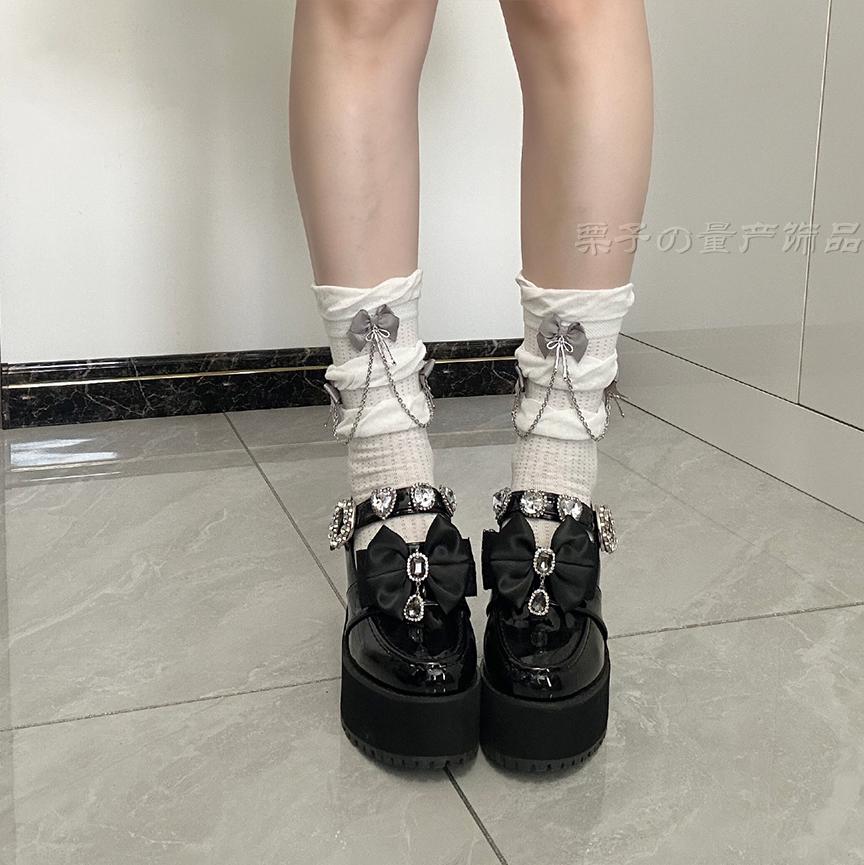 Korean Gothic Bow Cross Chain Skinny Calf Socks Japanese Versatile Y2K Socks Women Socks