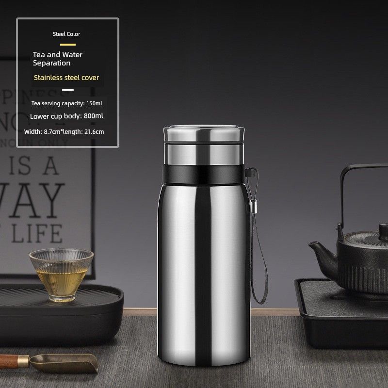 Large-Capacity Thermos Cup for Men, High-End Portable Stainless Steel Water Cup, Large Tea-Water Separation Tea Cup for Personal Use