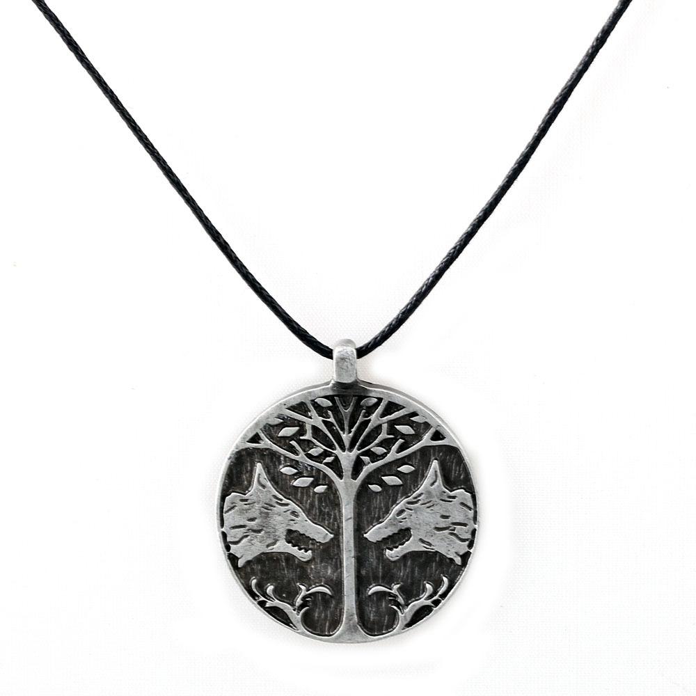 Viking Wolf Necklace Bronze Silver Pendant Couple Gift Norse Tree of Life Jewelry for Men Women