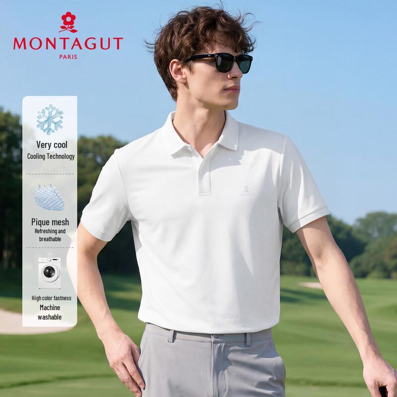 MONTAGUT Men's Summer Breathable Jacquard Pique Polo Shirt