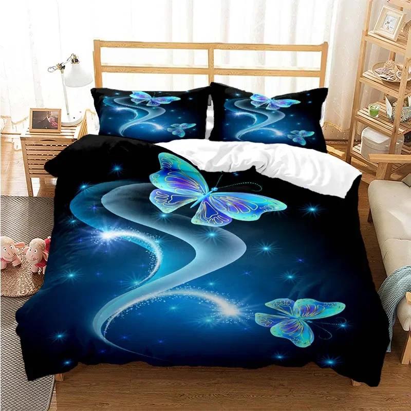Purple Lavender Butterfly Comfortable Duvet Quilt Cover Pillowcase Bedding Set Children Bedroom Decoration Home Textile