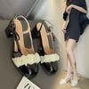 French bag head sandals medium heel single shoes 2025 summer and autumn new fairy style with skirt thick heel Mary Jane single shoes