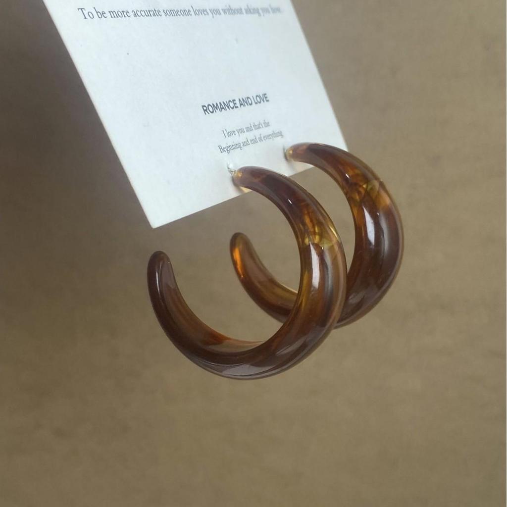 Amber Color C-Shaped Stud Earrings for Women: Elegant, Lightweight, Simple Design, Unique Ear Jewelry