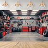 1 piece of maintenance theme 2D party polyester background garage red toolbox suitable for mechanical decoration
