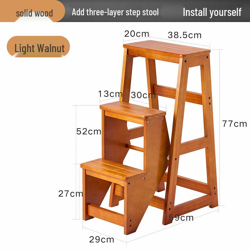 Solid Wood Multifunctional Folding Ladder-Chair: Indoor Portable 4-Step Stool & Climbing Ladder