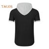 Men's Summer Hooded T-shirt Short Sleeved Button Down Tee with Chest Pocket Waffle Color Block Casual Hoodie T-shirt for Gym Street Wear
